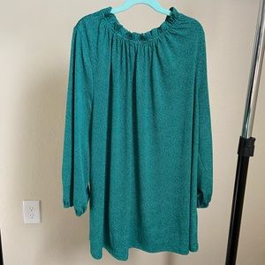 Adrianna Pappel Kelly Green Micro polka dot high neck blouse- Size 1X